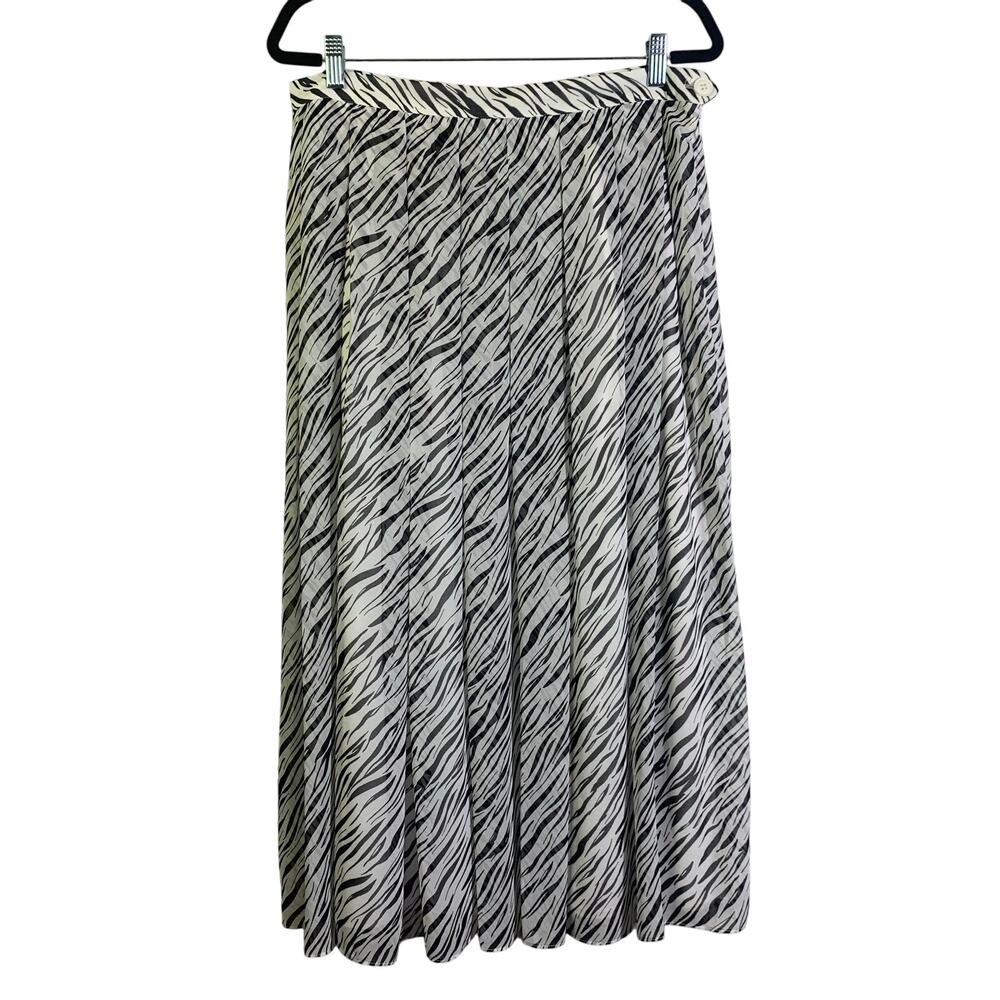 WHO WHAT WEAR Skirt‎ 12 Zebra Print Pleated Side Button Hidden Zipper Midi Lined